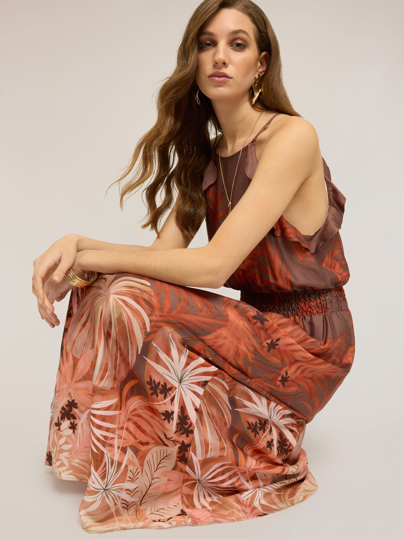 Vestito lungo in raso con stampa image number 3