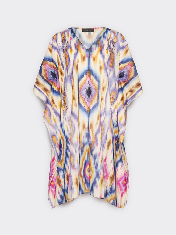 Poncho en mousseline de coton imprim&eacute;e