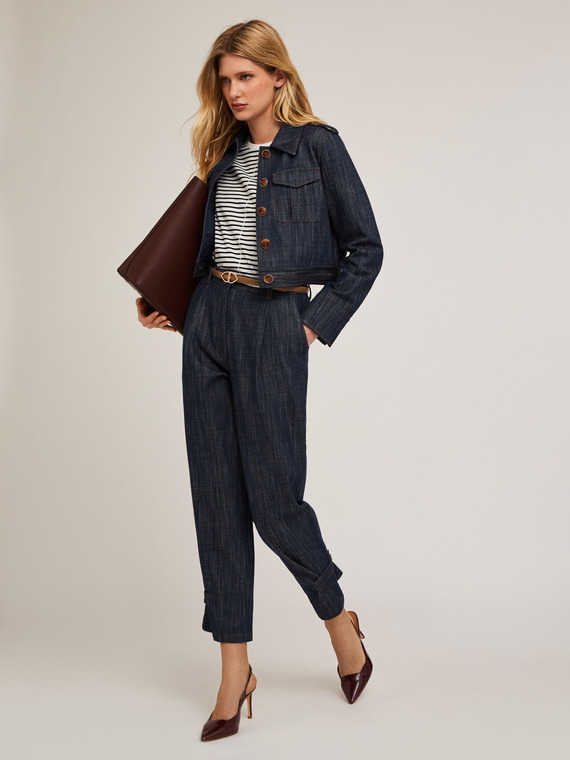 Pantaloni con cinturino sul fondo effetto denim