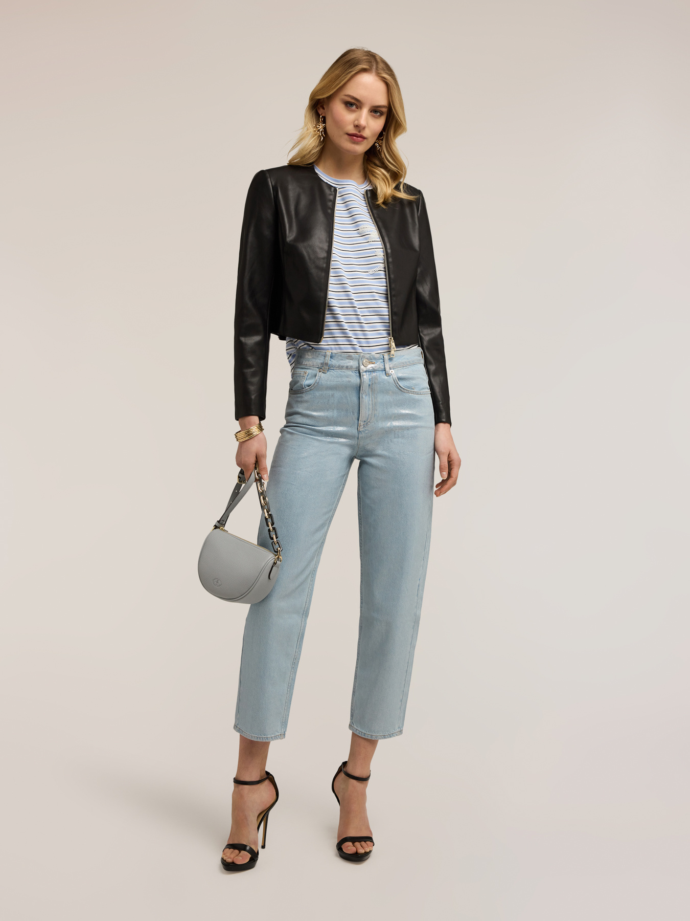 Jeans regular boyfit cu laminare image number 0