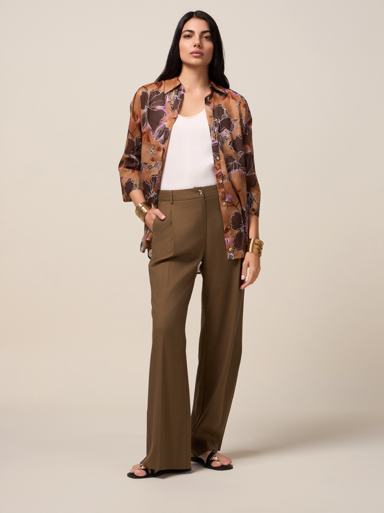 Wide-leg linen blend trousers image number 0