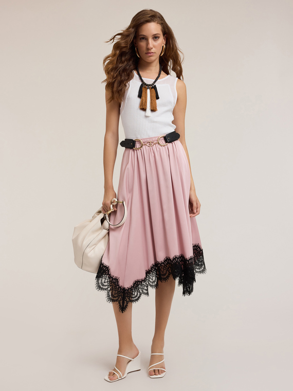 Satin skirt with lace trim