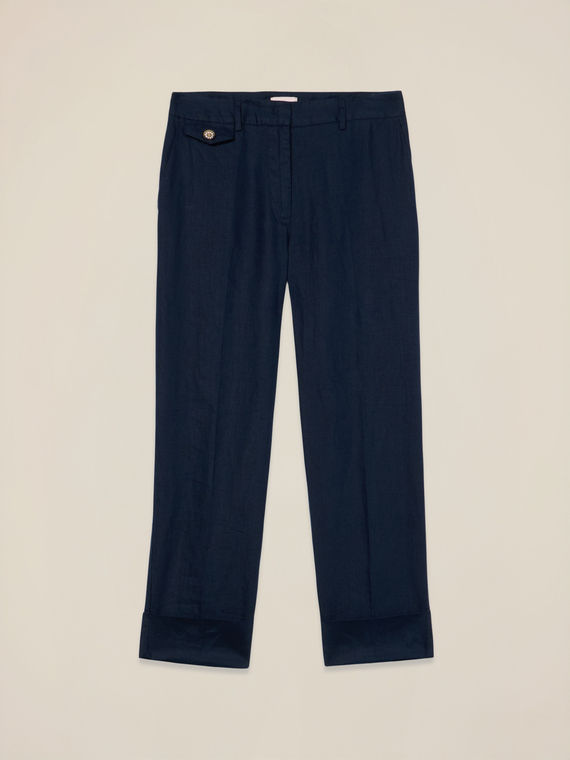 Chinos en lin avec revers