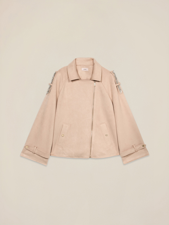 Short jacket with asymmetrical zip
