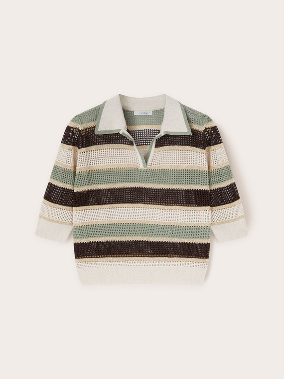 Openwork lurex sweater with collar