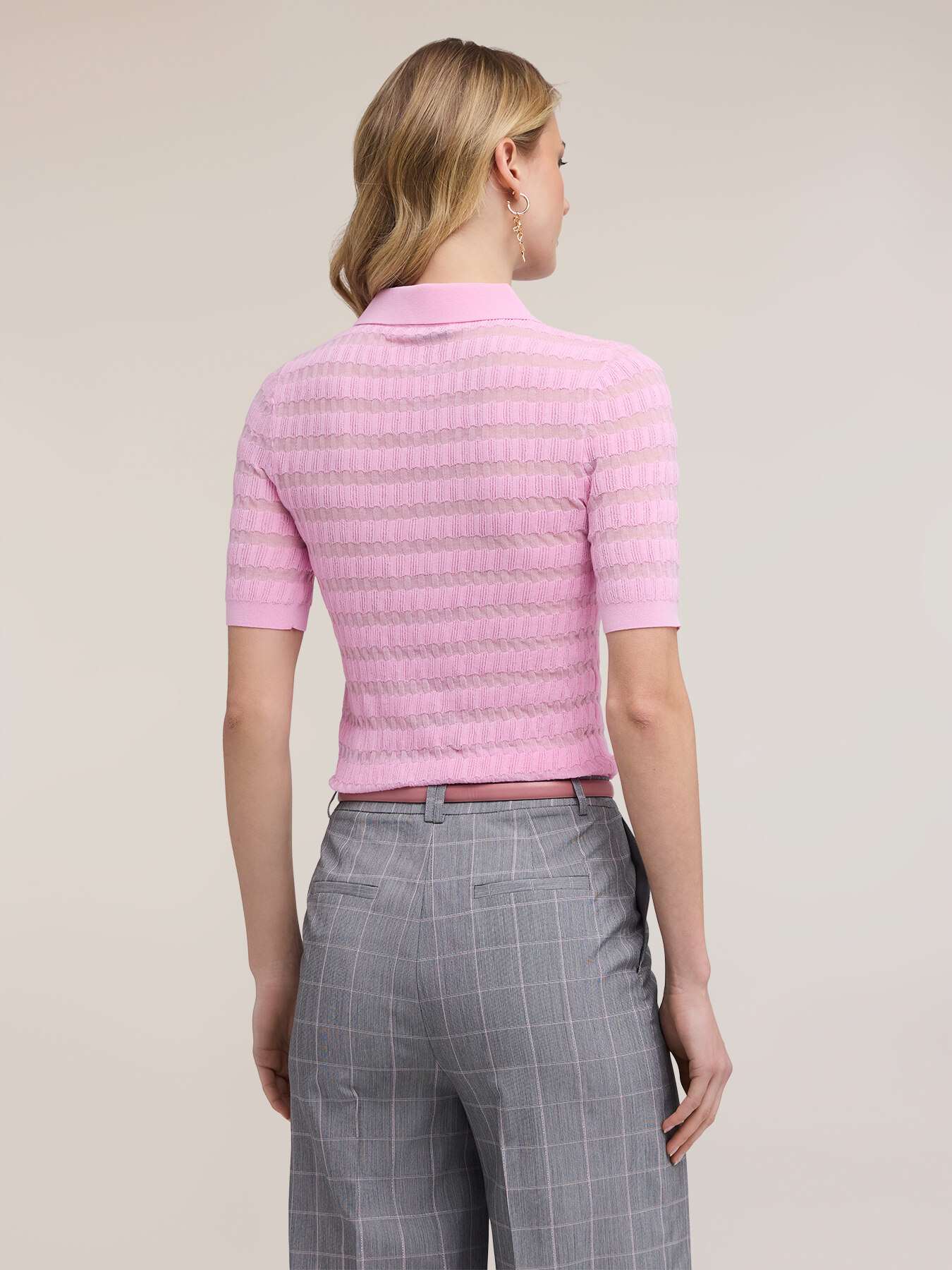 Fine knit polo with ajour&eacute; detailing image number 1