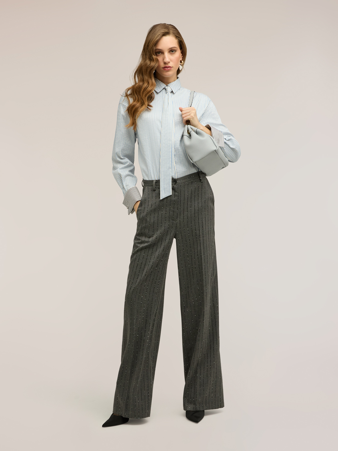 Striped poplin shirt with tie image number 2