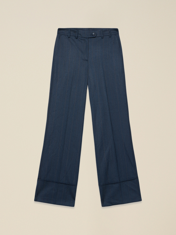 Pantaloni wide leg flare con risvolto