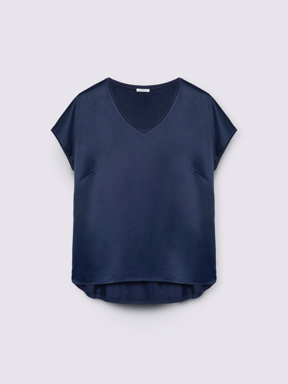 Two-material V-neck T-shirt