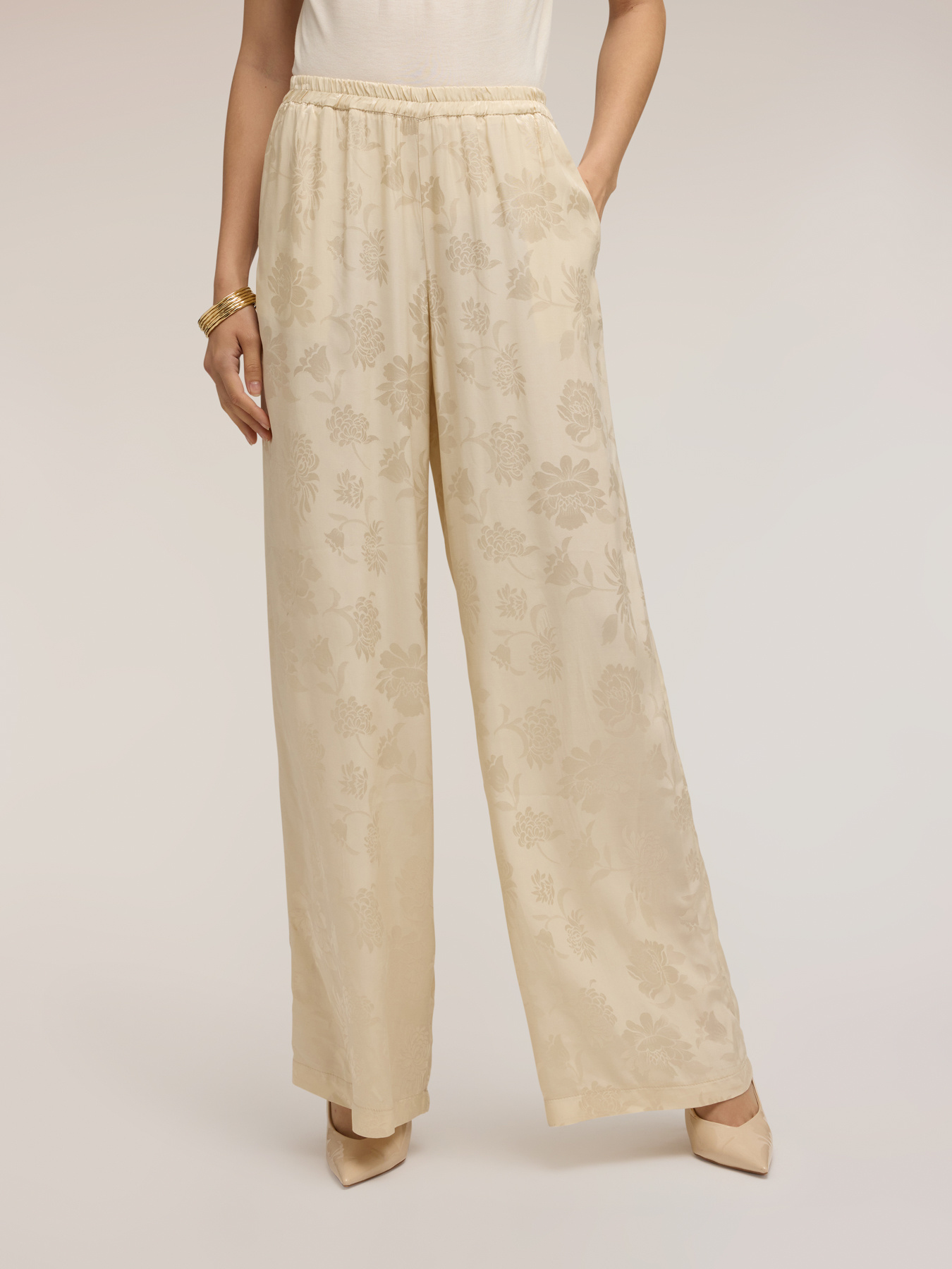 Pantaloni palazzo din satin jacquard image number 2