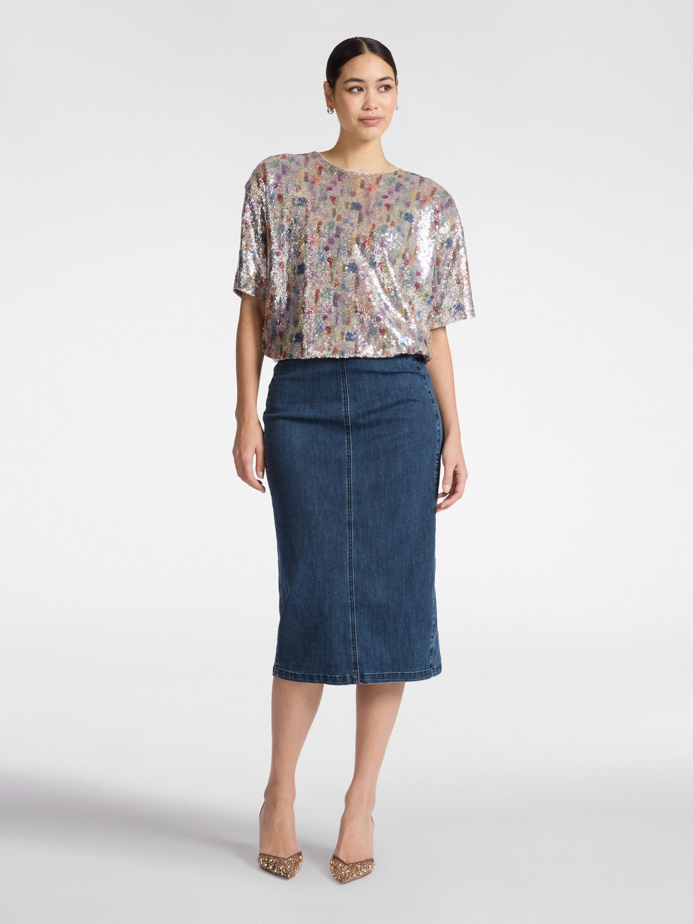 Falda midi de denim image number 0