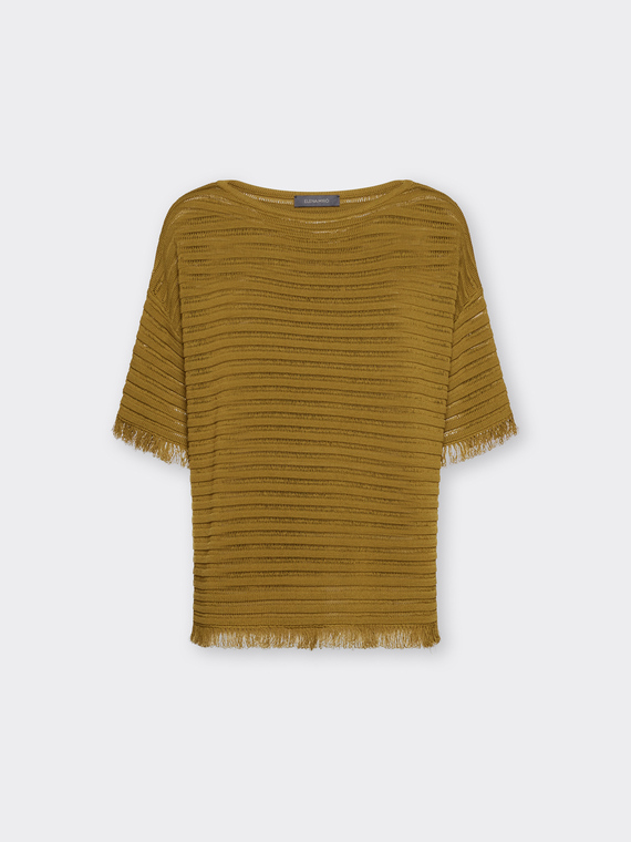 Striped perforated viscose blend top