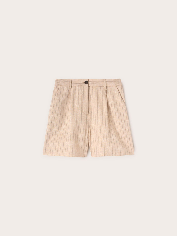 Linen blend pinstriped fabric shorts