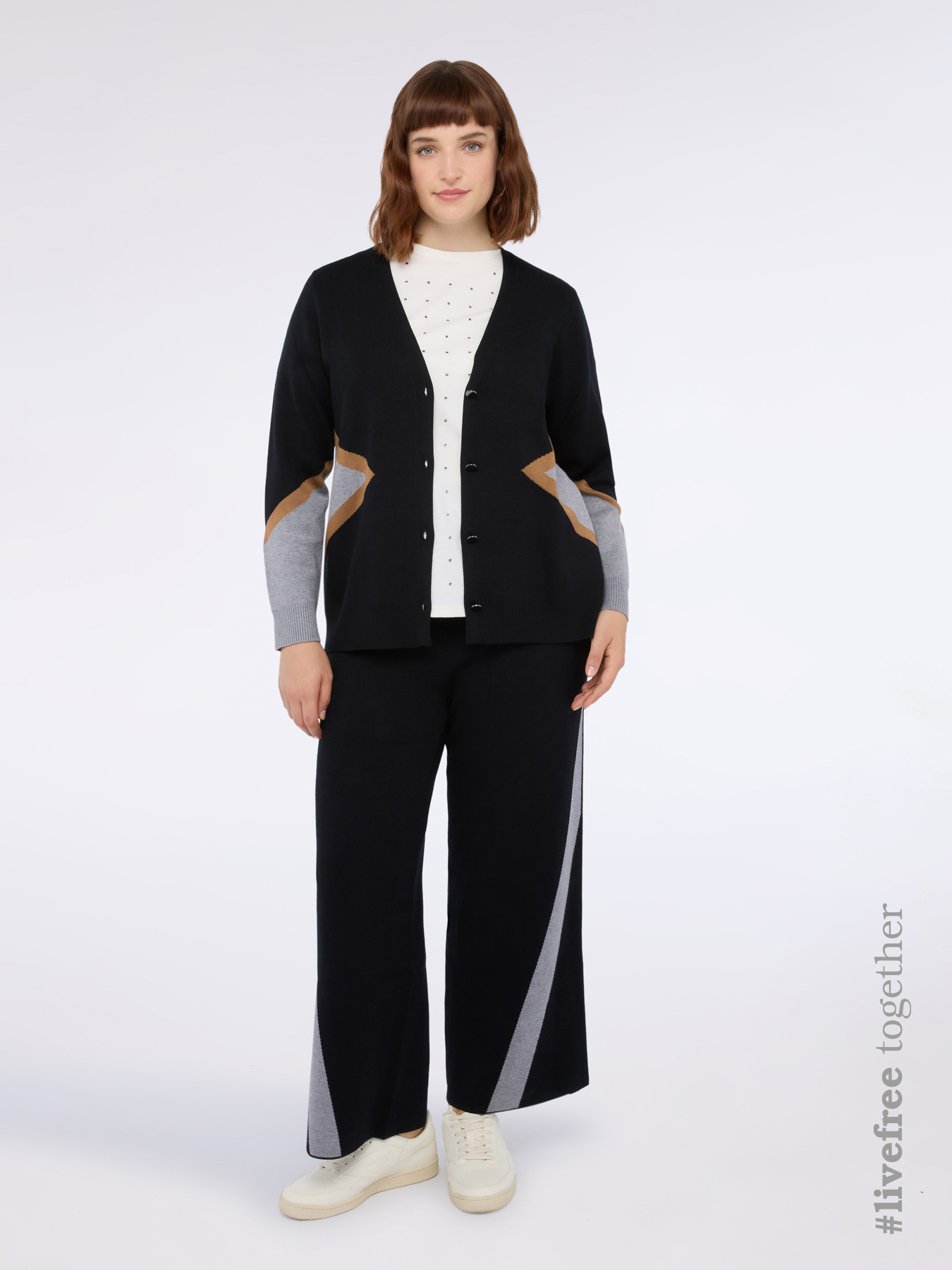 Cardigan color block en viscose m&eacute;lang&eacute;e image number 0