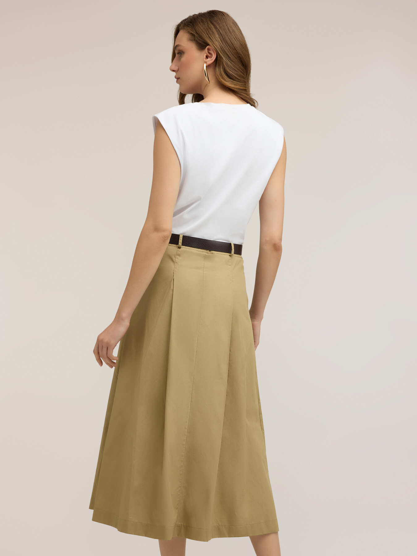 Rochie midi cu curea și fustă din poplin image number 1