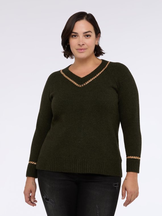 Pull col V avec détails chaîne