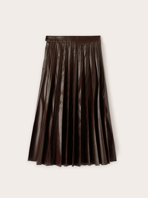 Pleated midi skirt in coated fabric