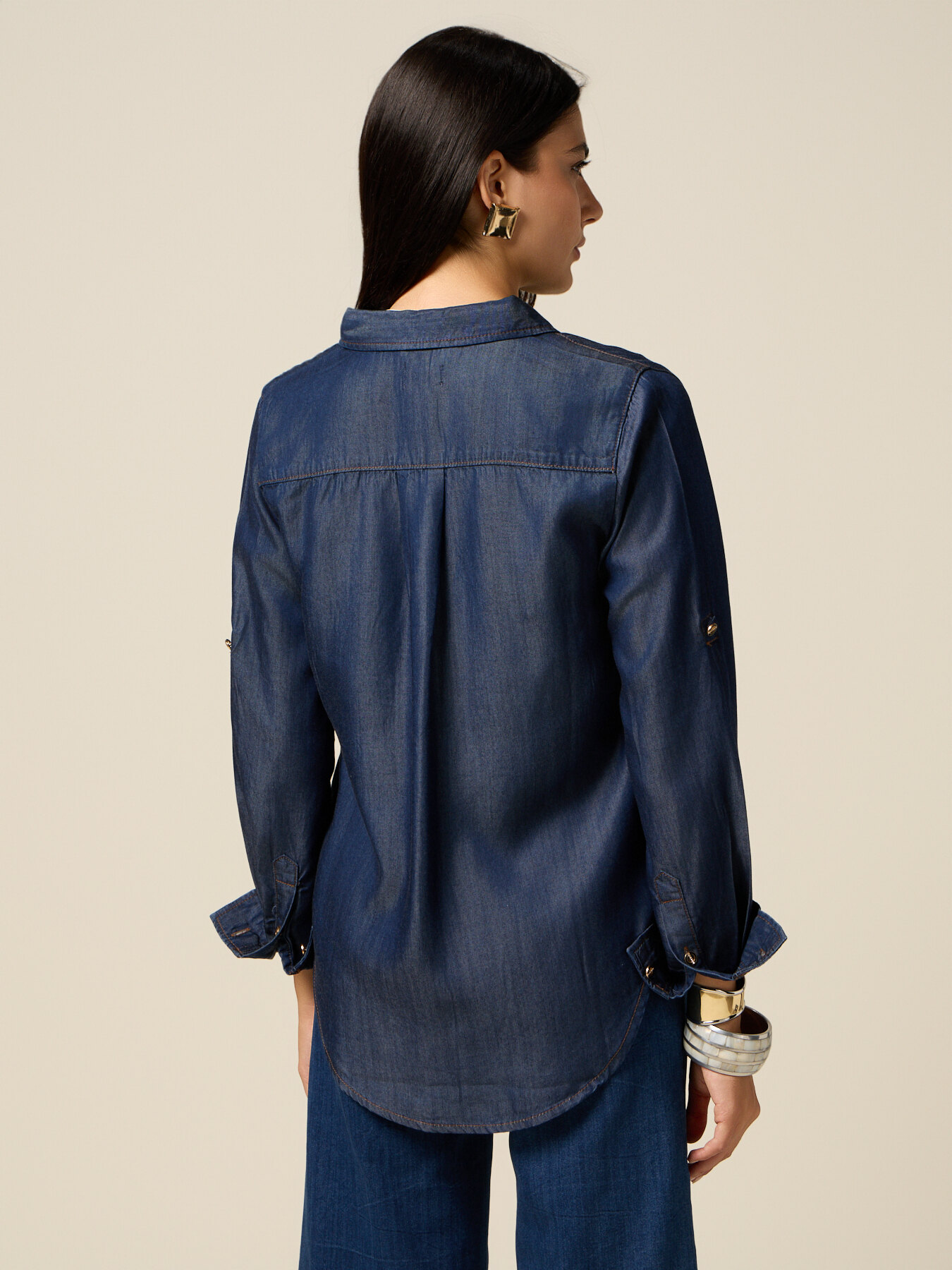 Camicia in tencel effetto denim image number 1