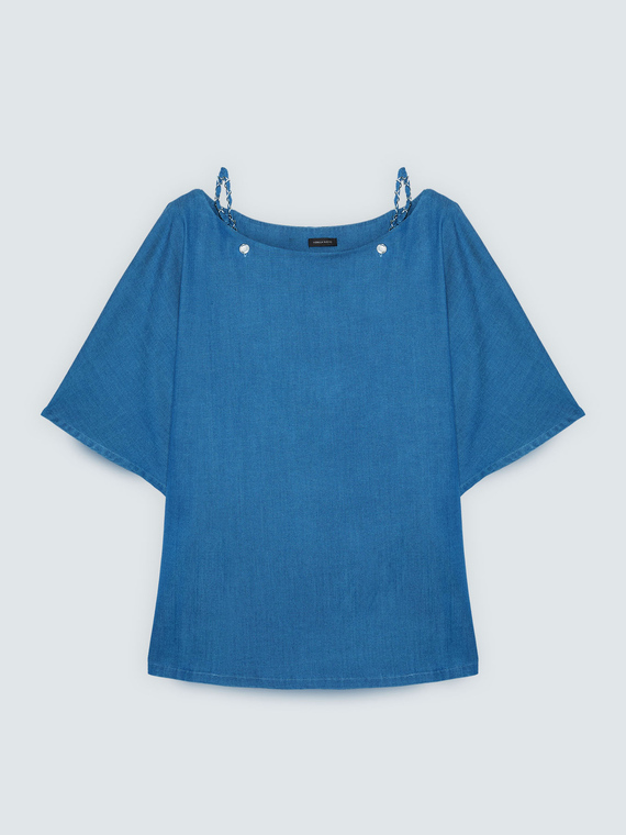 Blusa con scollo a barchetta in tencel