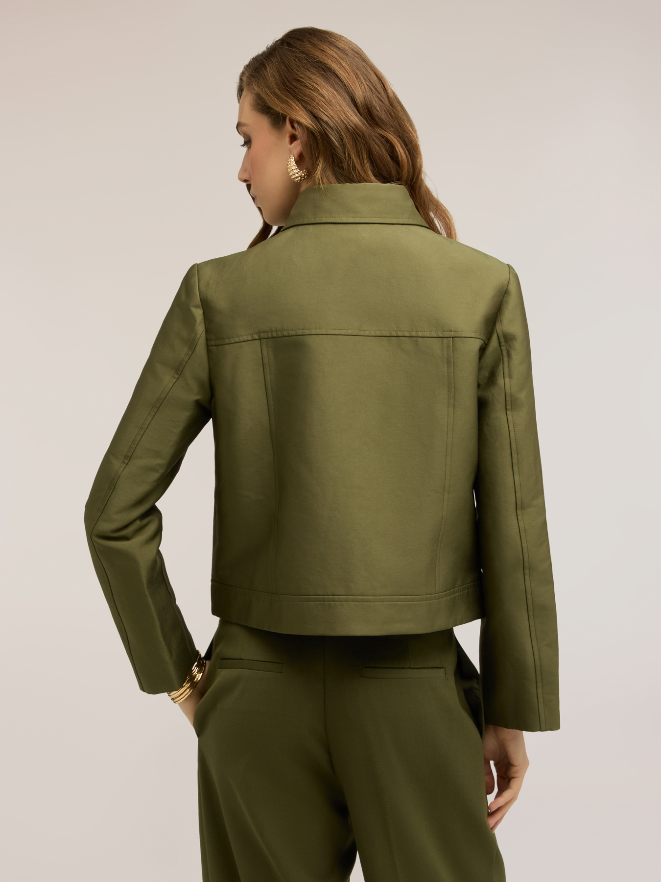 Double-breasted short trench coat in cotton blend image number 1