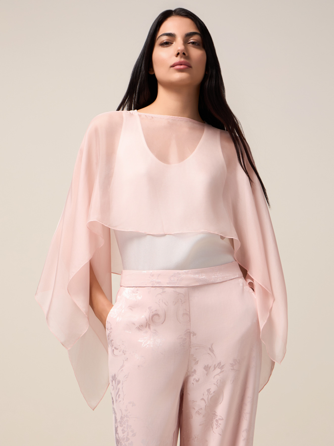 Silk blend chiffon shrug image number 0