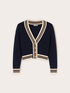 Short knitted cardigan with striped edges image number 4