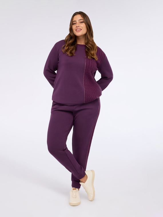 Double fabric sweatshirt with cable knit pattern