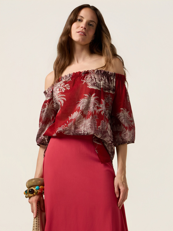 Off-shoulder patterned blouse