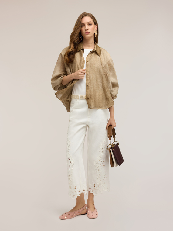 Pantaloni cropped cu broderii sangallo