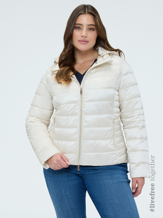 Quilted down jacket with detachable hood