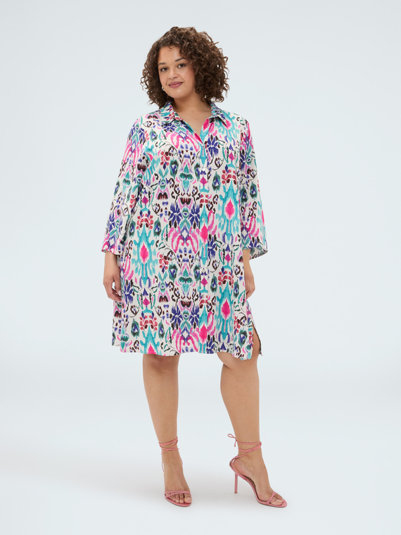 Robe chemise courte en viscose avec imprim&eacute;