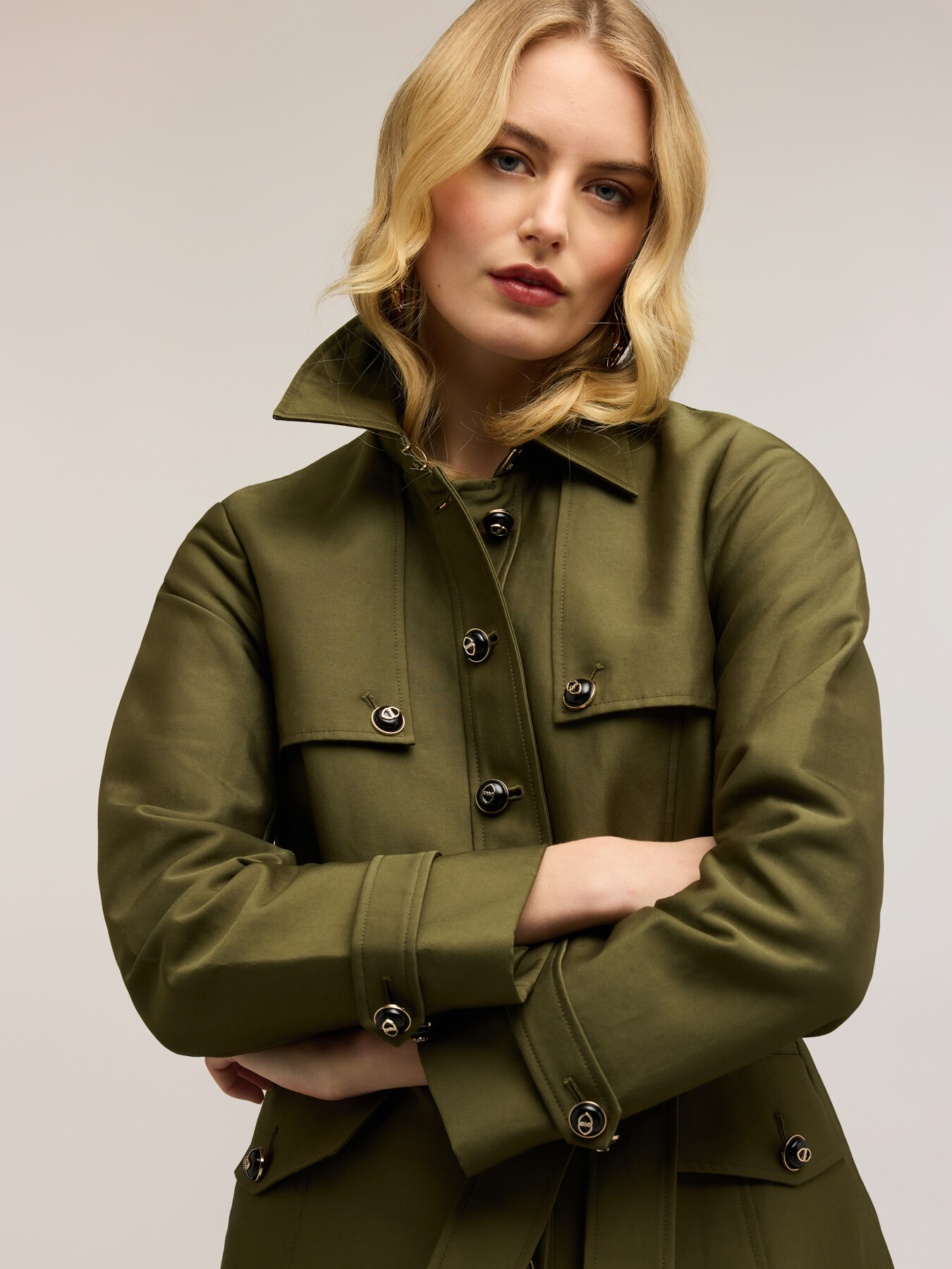 Mixed cotton trench coat with belt image number 3