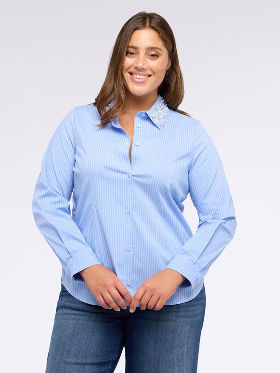 Striped cotton shirt with precious collar