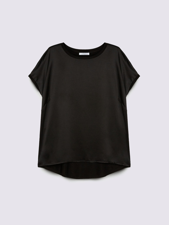 Zweistoffiges T-Shirt mit rundem Ausschnitt und Kimonoärmeln
