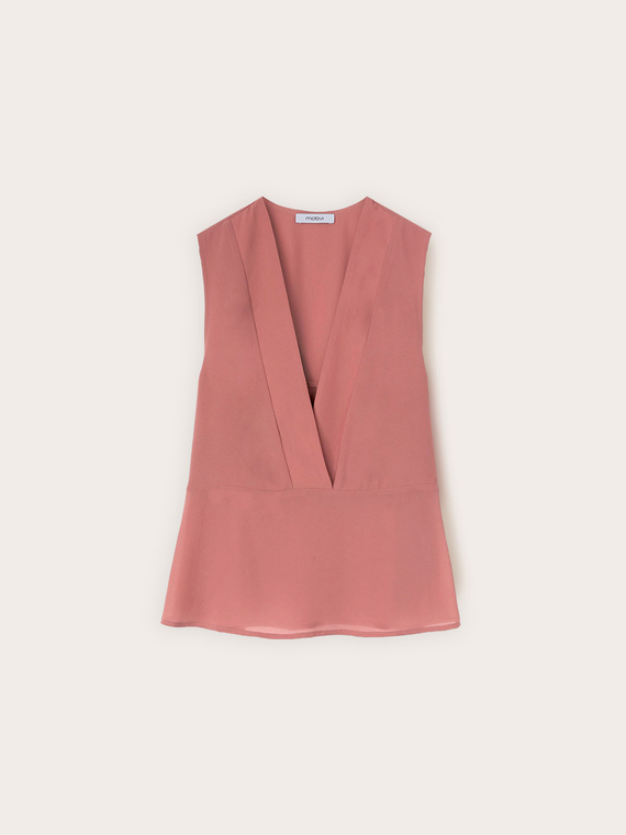 Top mit V-Ausschnitt aus Georgette