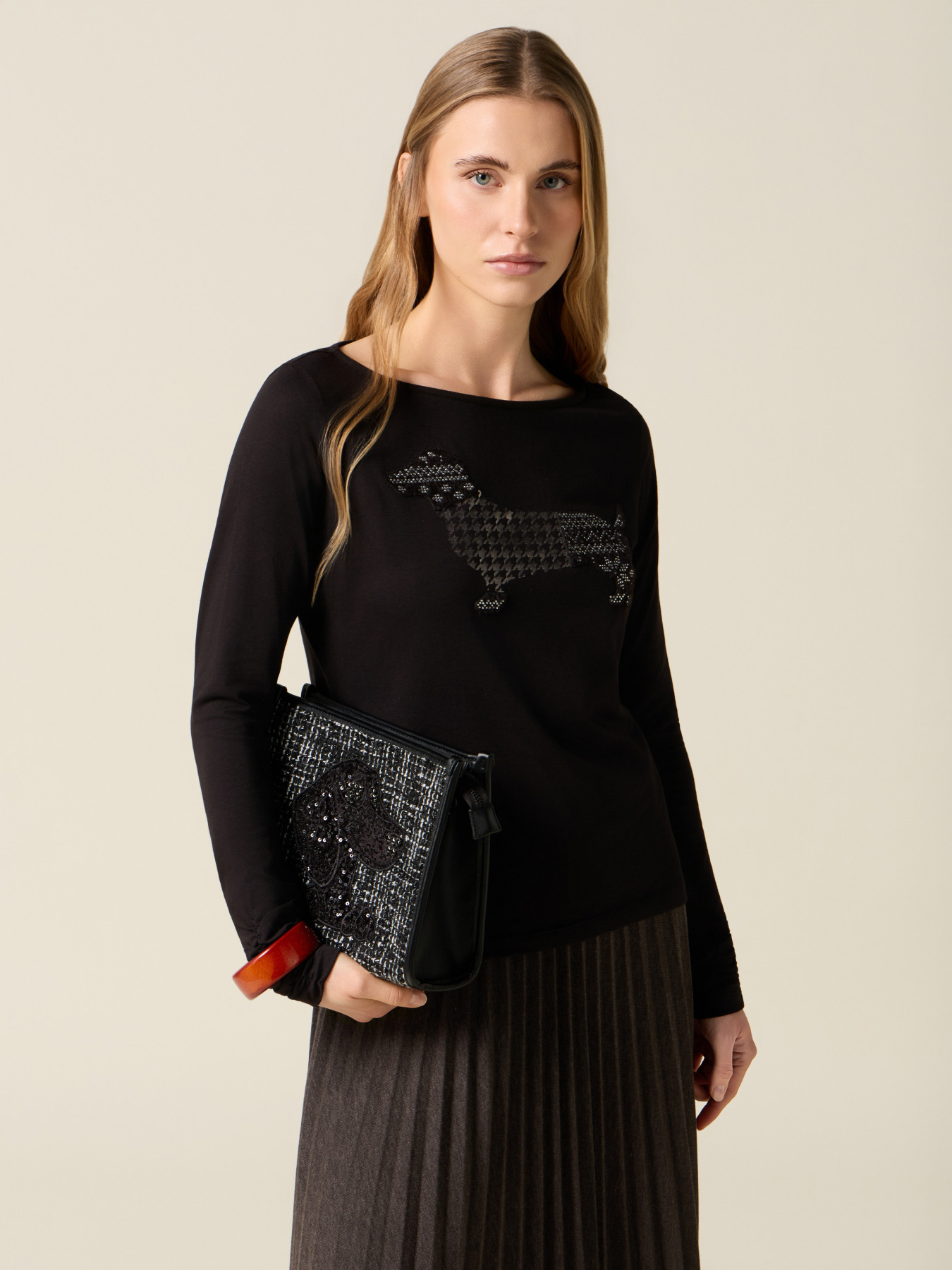 Long sleeve t-shirt with print and appliqués image number 0