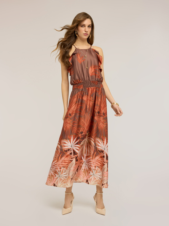 Long satin dress with print