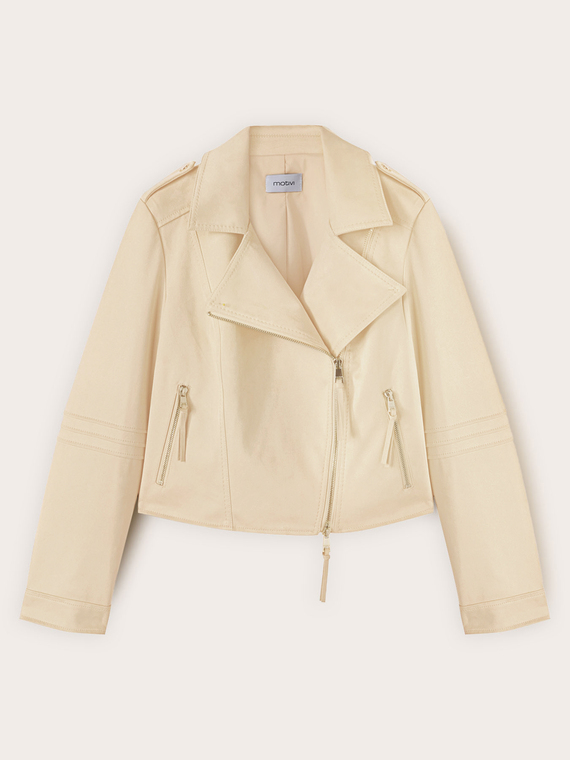 Biker jacket with hanging zip pulls