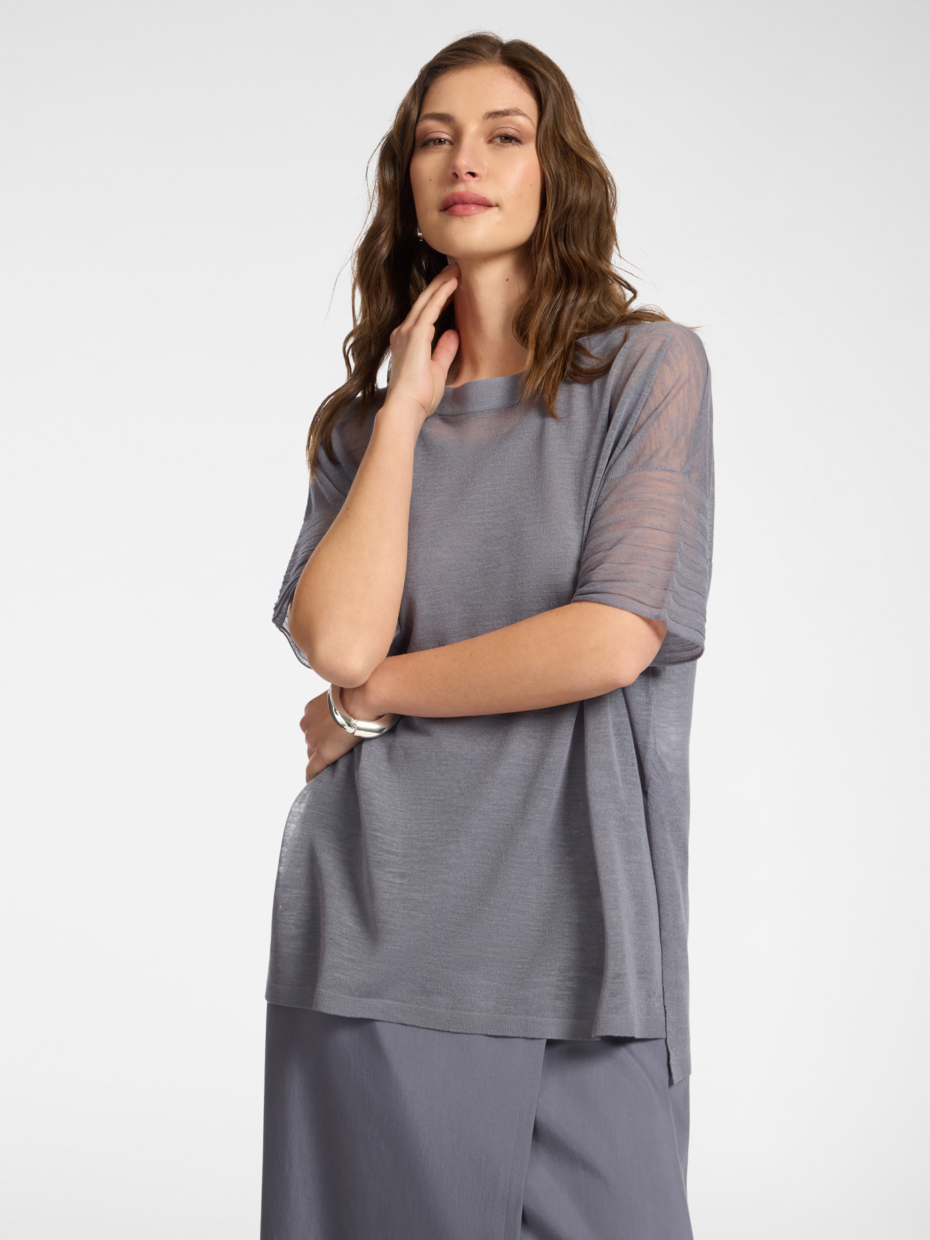 Linen blend crew neck sweater image number 0