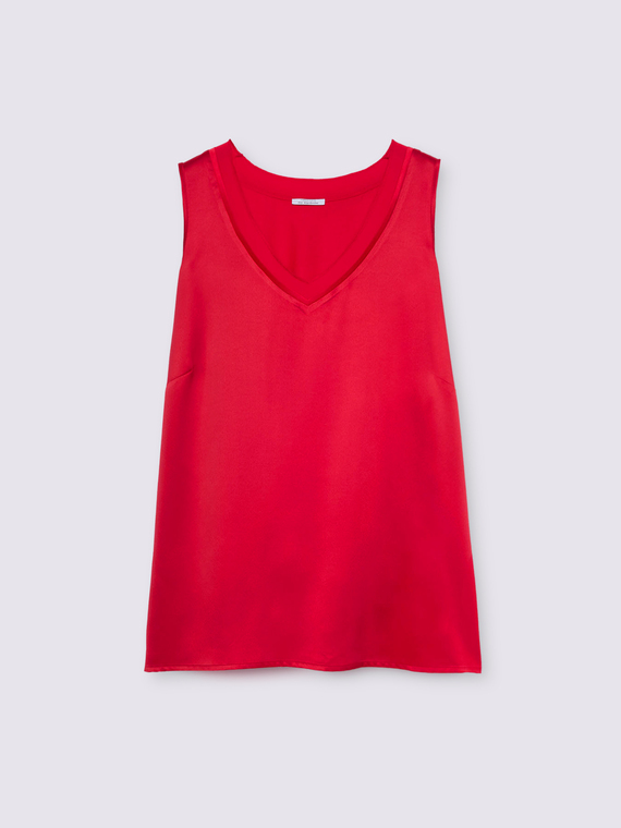 Top bimaterico con scollo a V