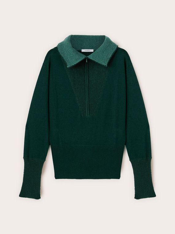 Maillot avec col en soie mélangée