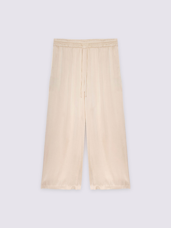 Pantaloni wide leg in raso stretch