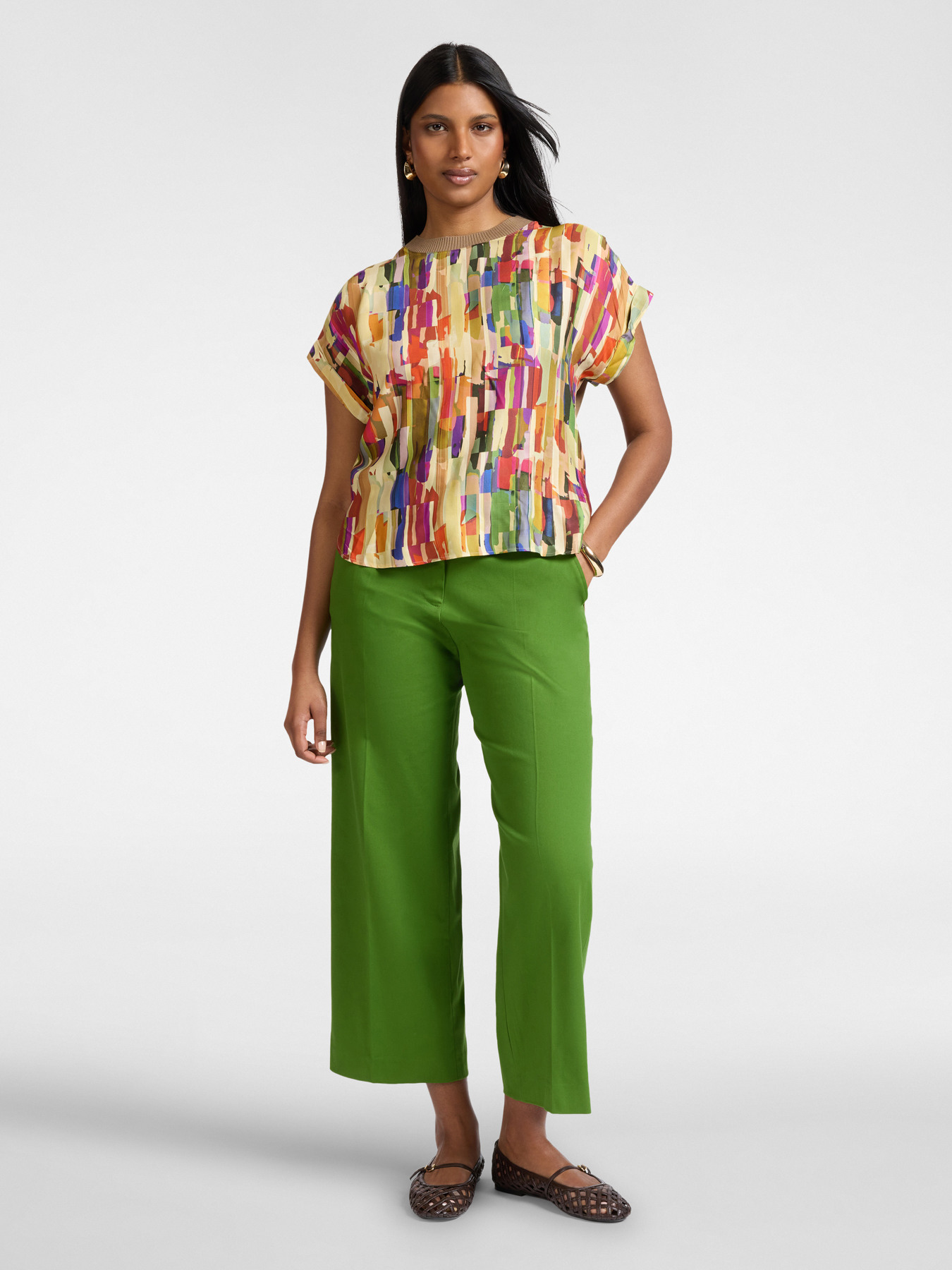 T-shirt in due tessuti con stampa image number 2