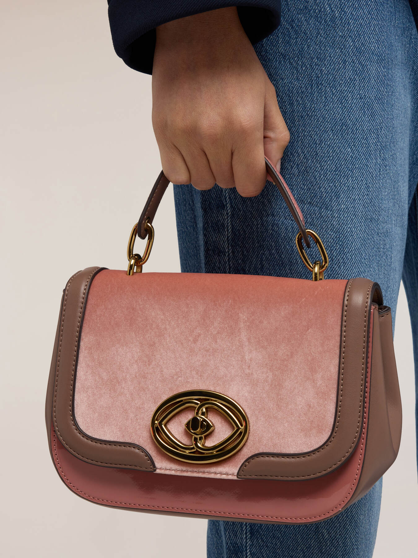 Shoulder bag in coated fabric and velvet image number 0