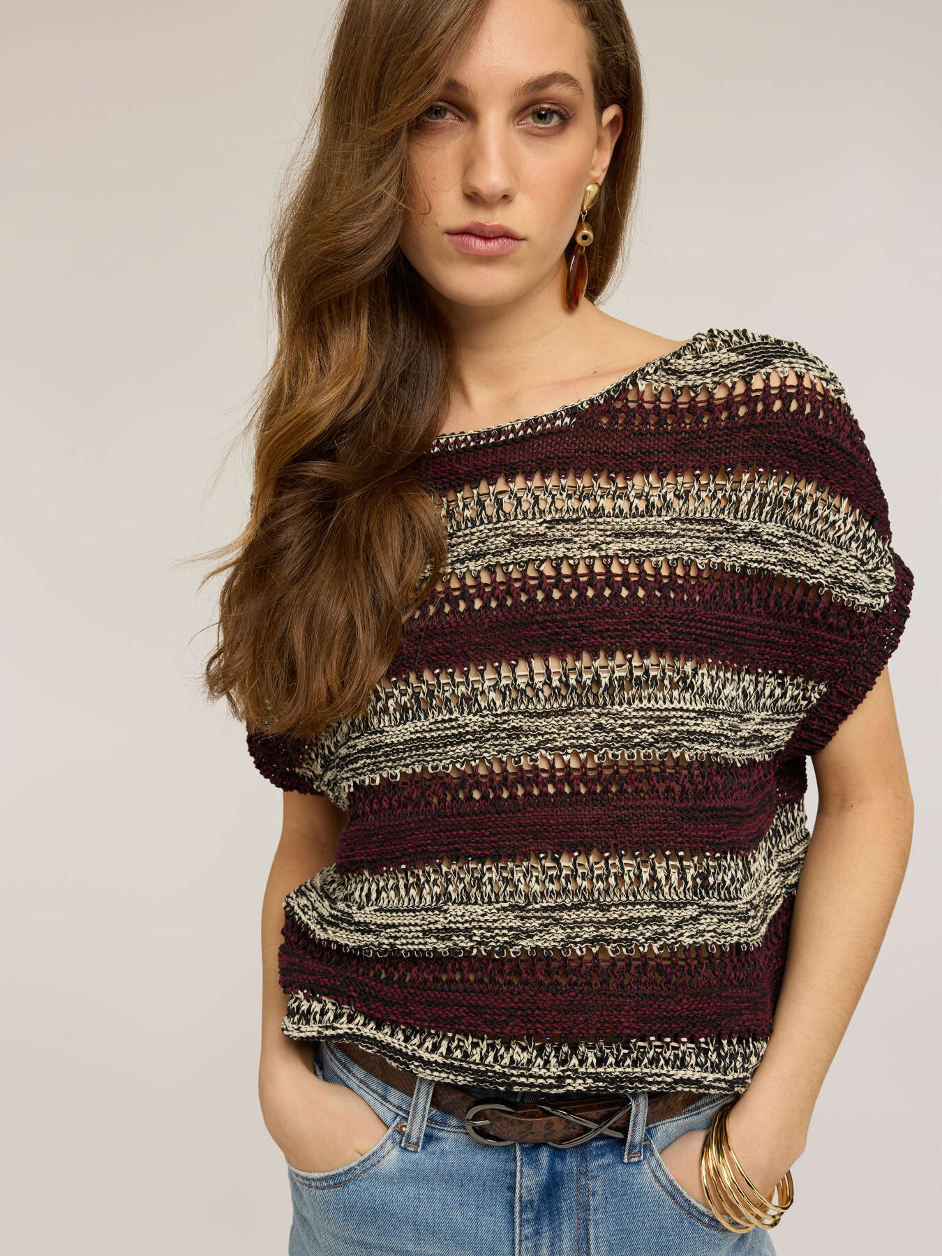 Striped openwork effect knitwear image number 3