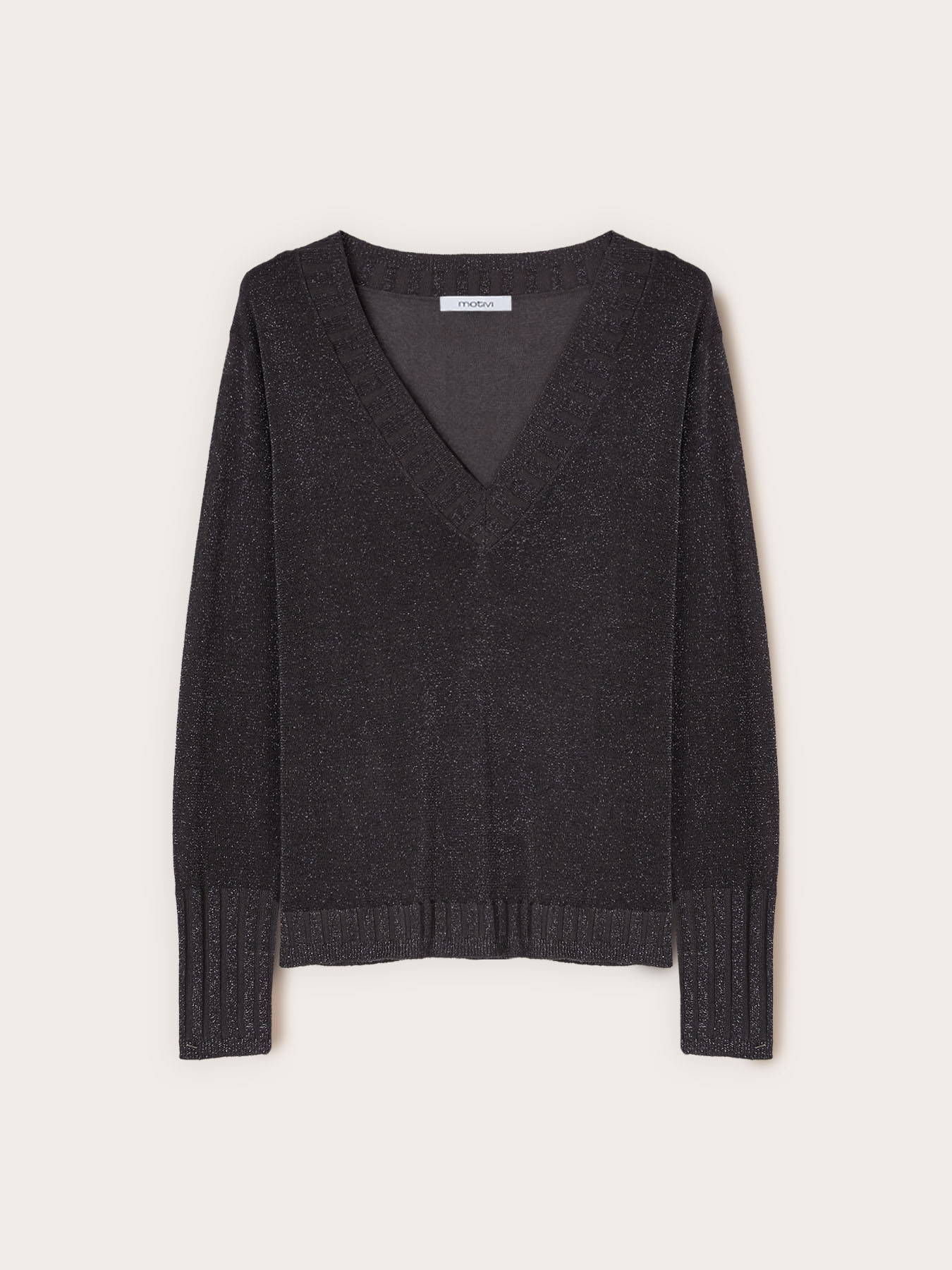 Maglia scollo a v in filato lurex image number 4