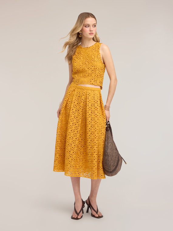 Pleated macram&eacute; lace skirt