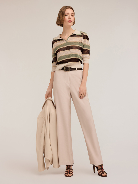 Lurex-Pullover mit Lochmuster und Kragen