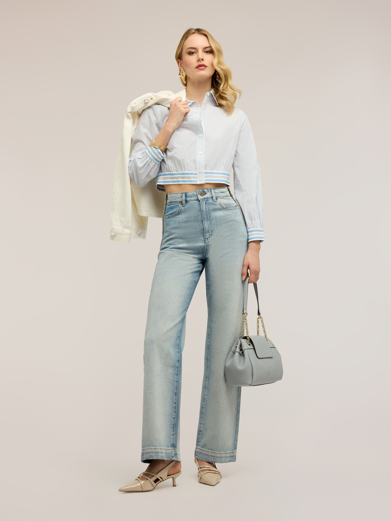 Striped cropped shirt image number 3