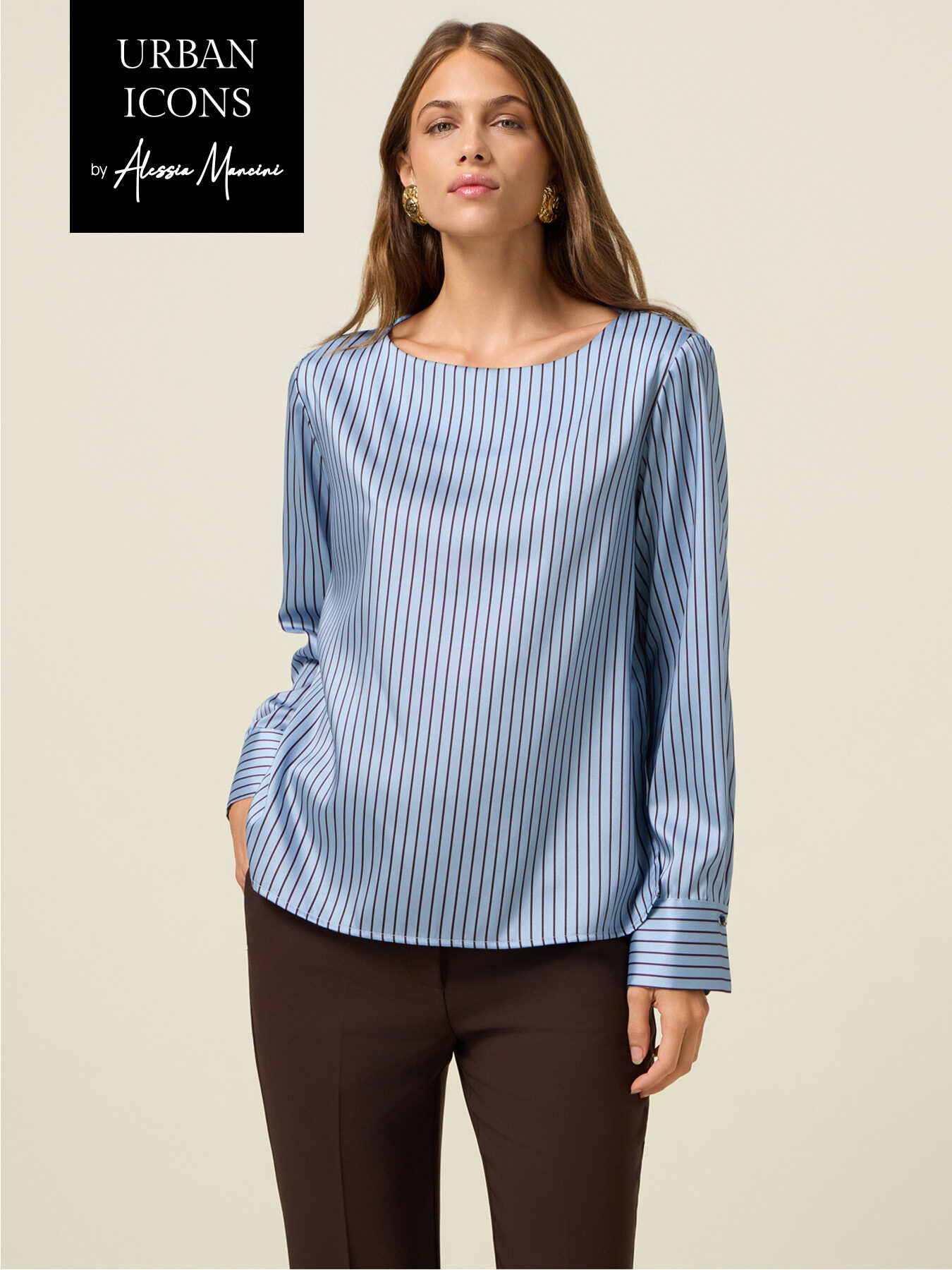 Blusa in raso a righe image number 0